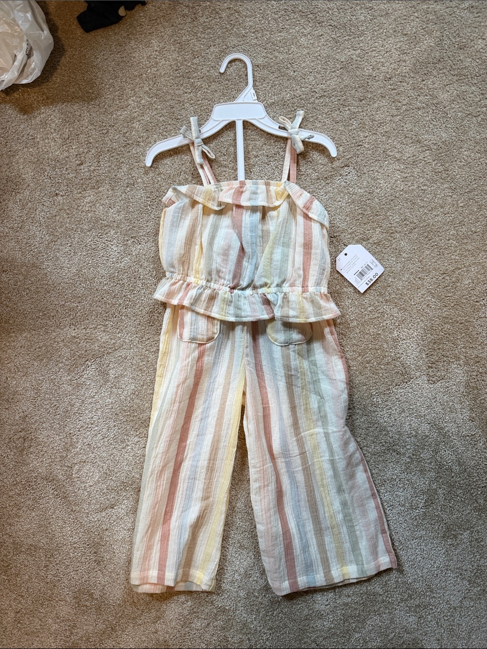 Cotton Striped Ruffle Two Piece Pastel Set